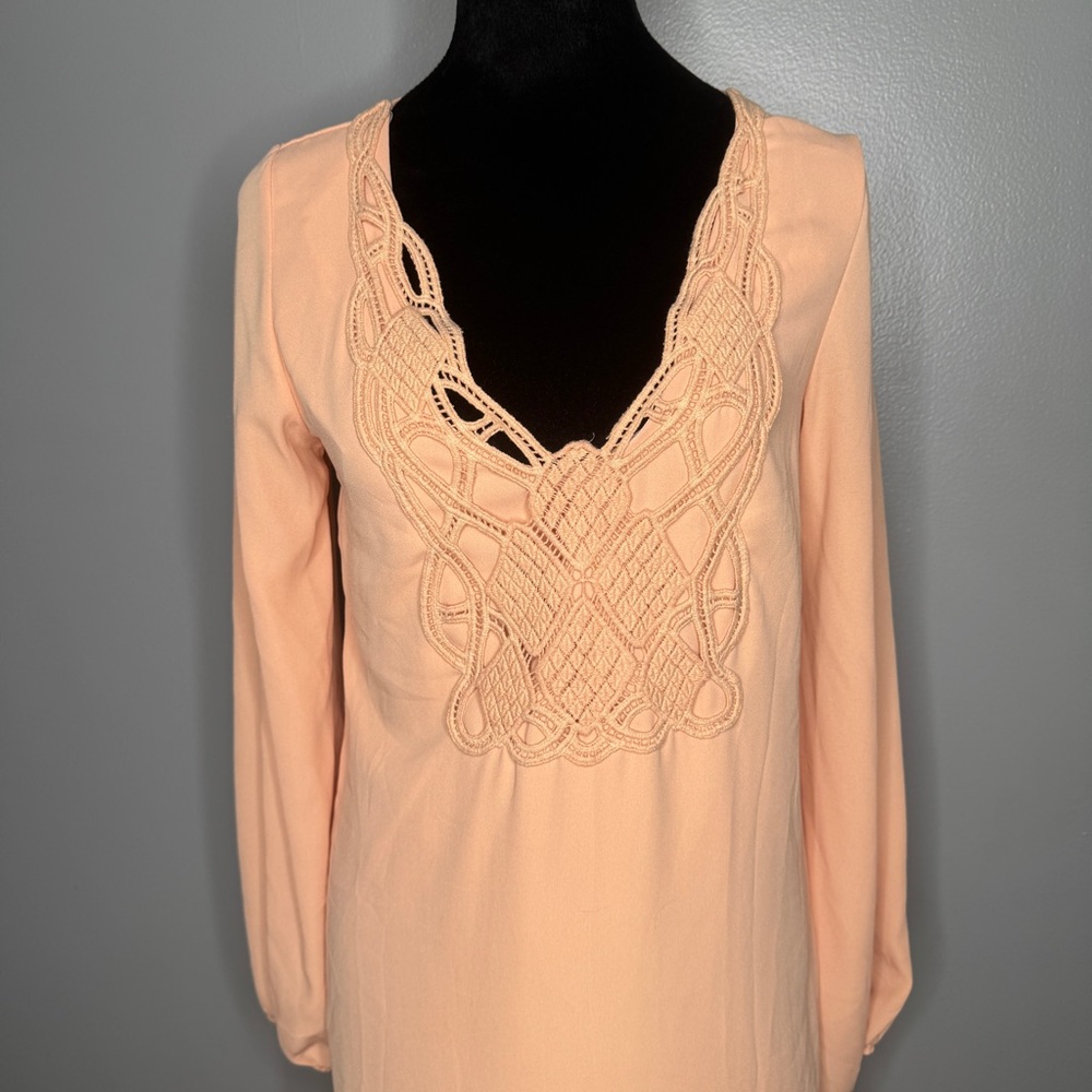 Vintage Tinsley Baby Peach Embroidered Shift Dress NWT Small 4/6